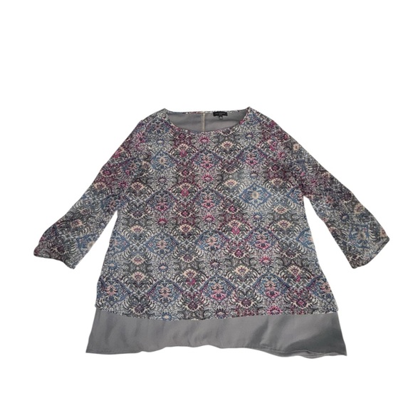 The Limited Tops - The Limited Boho Patterned Blue Purple, Pink Gray Long Sleeve Blouse Size Large